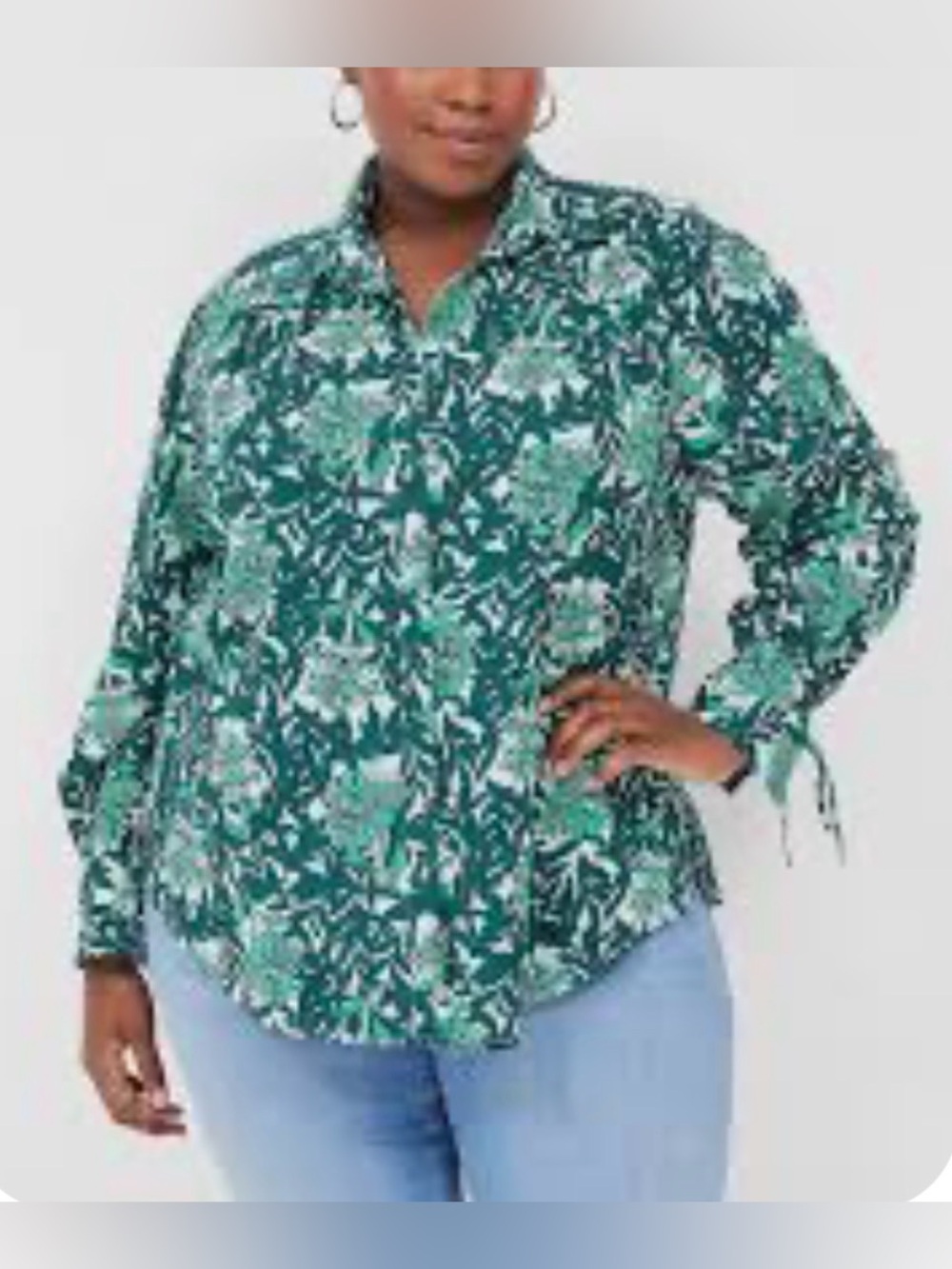 Lane Bryant Cotton  Floral Print Button Accents   Blouse Size 14/16
